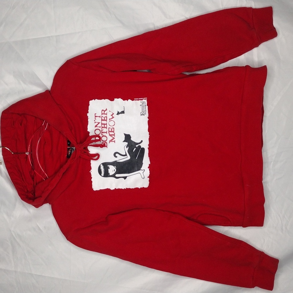 Sold Vintage Y2K 2009 Emily The Strange Don't Bother Meow Red Black Hoodie S